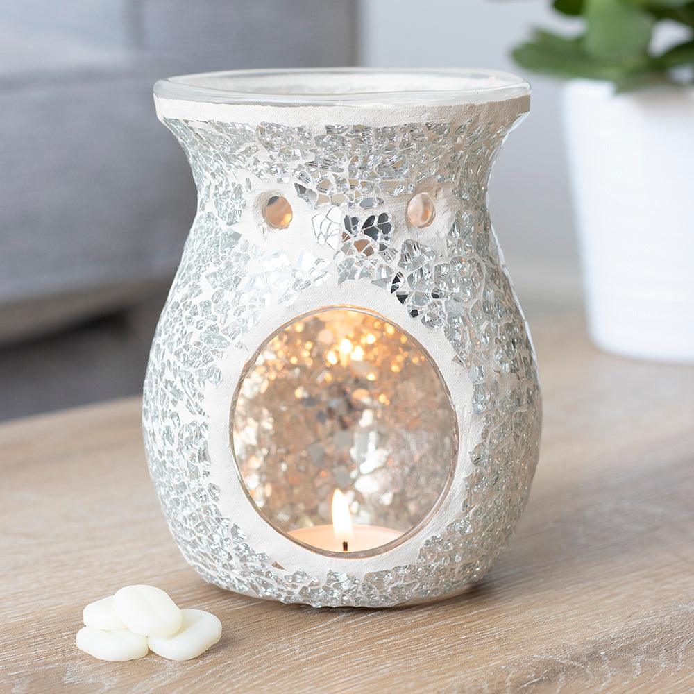 Large Silver Crackle Oil Burner-Oil Burners