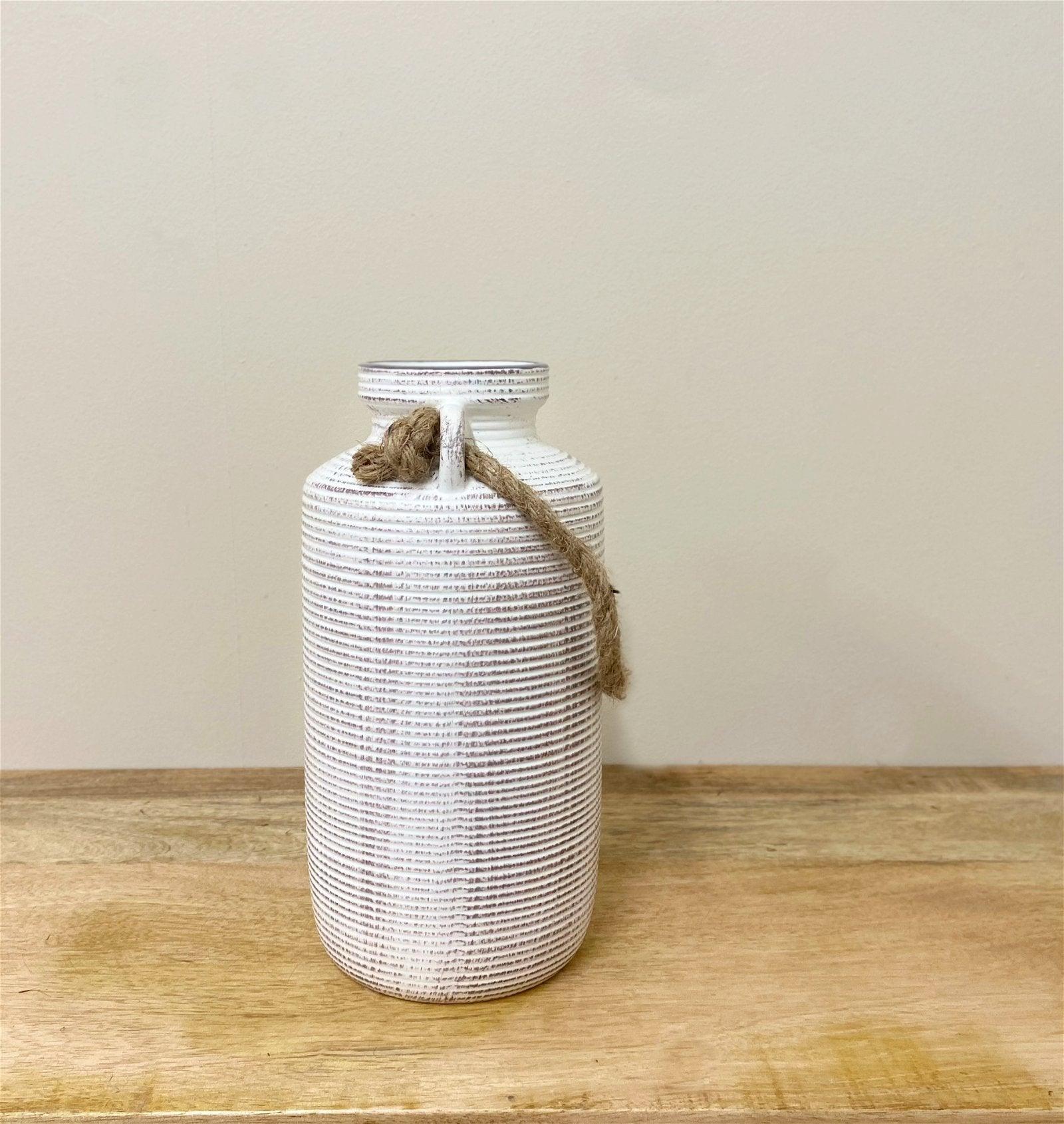 Large Stone Vase with Rope Handle-