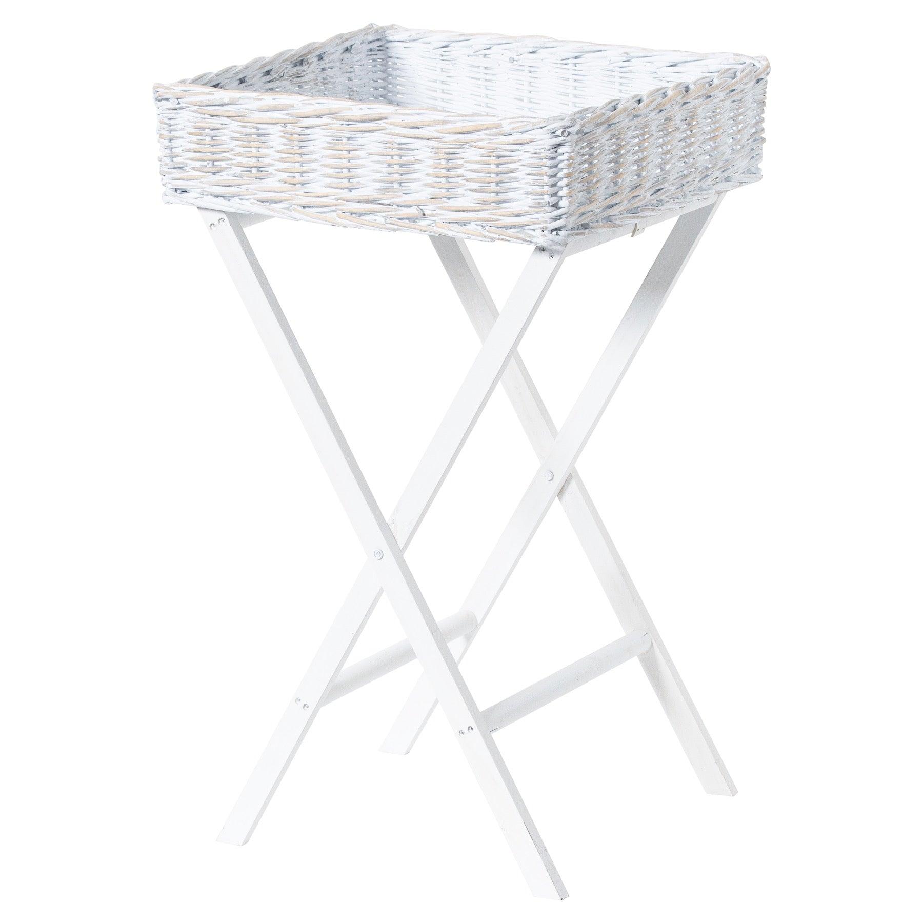 Large White Wash Wicker Basket Butler Tray - £209.0 - Furniture > Tables > Side Tables 