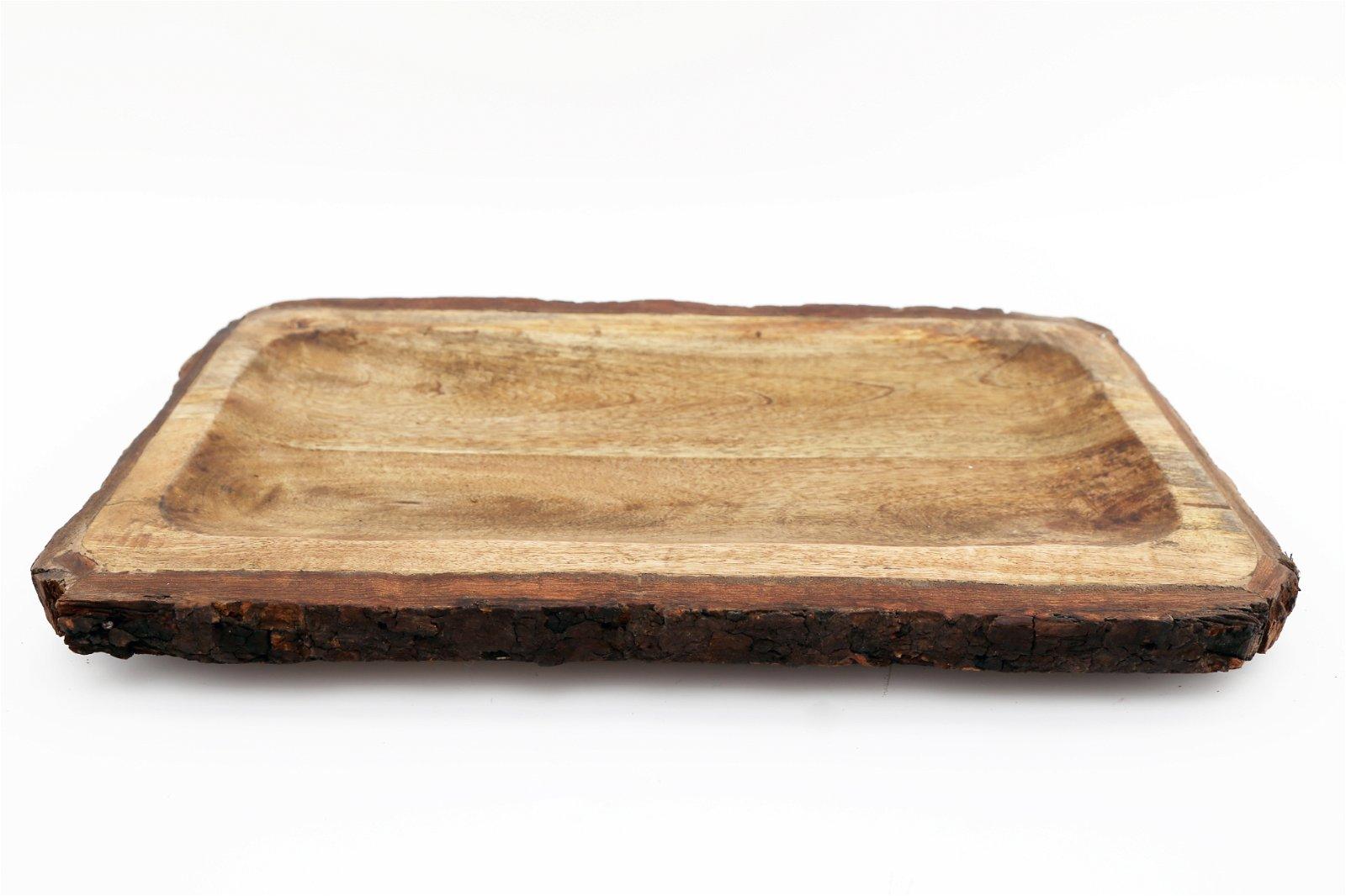 Large Wooden Platter Tray With Bark Edging-Trays & Chopping Boards