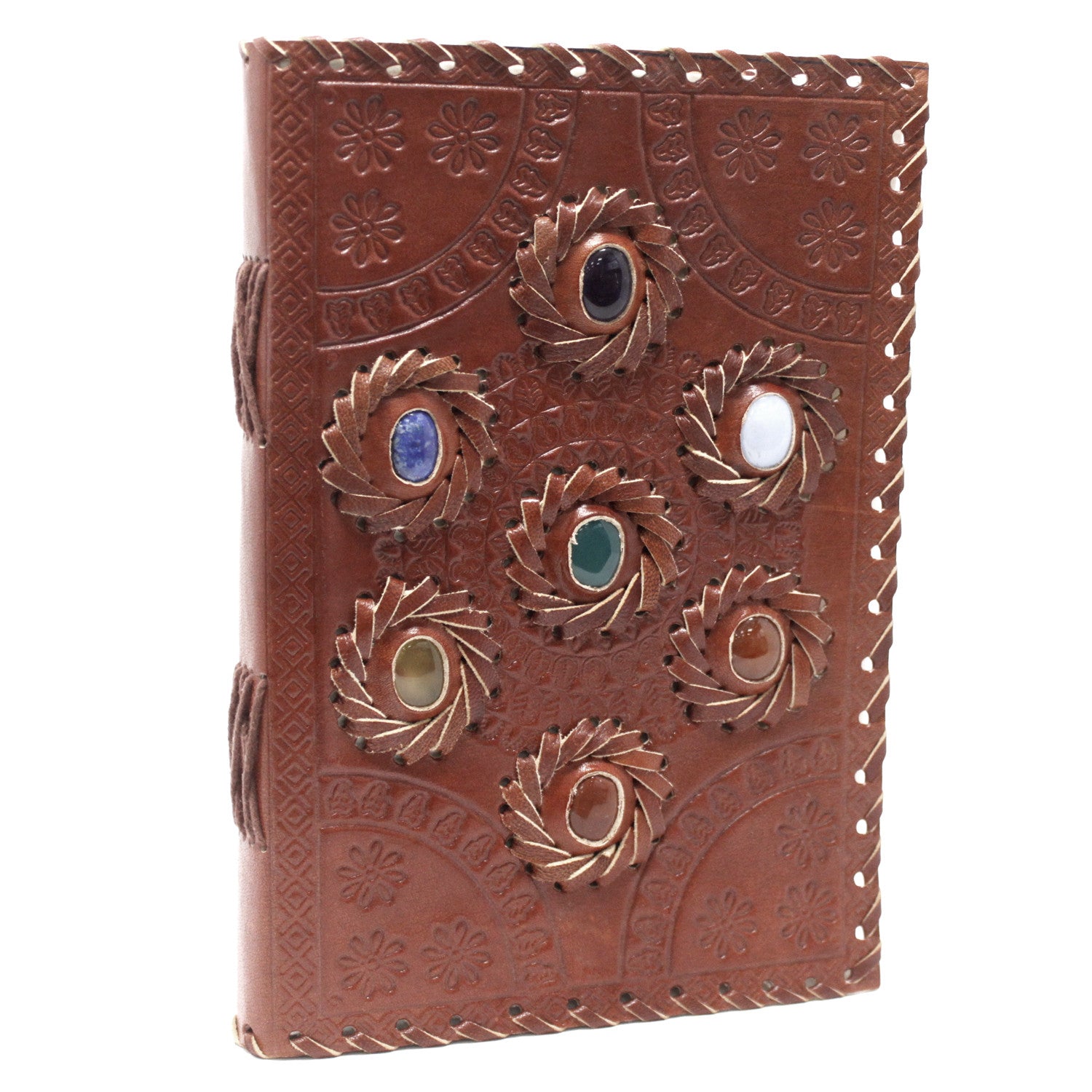 Leather Chakra Stone Notebook (6x9")-