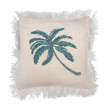 Linen Cushion 60x60cm Palm Tree with Fringe - £37.0 - 