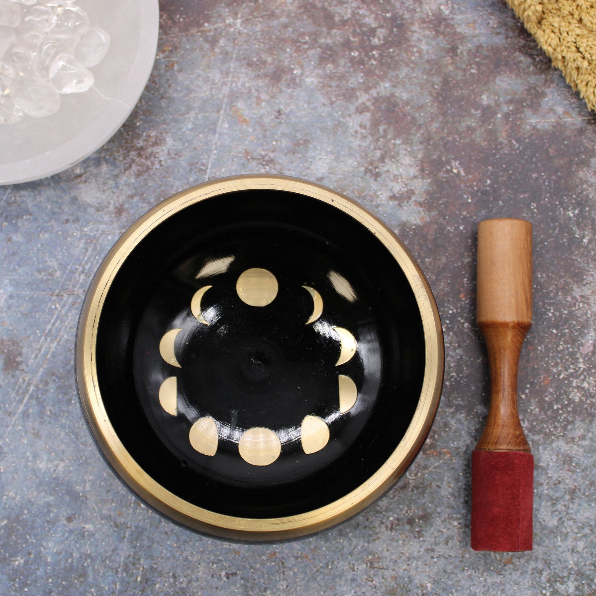 Lrg Moon Phase Singing Bowl Set- Black 14cm-