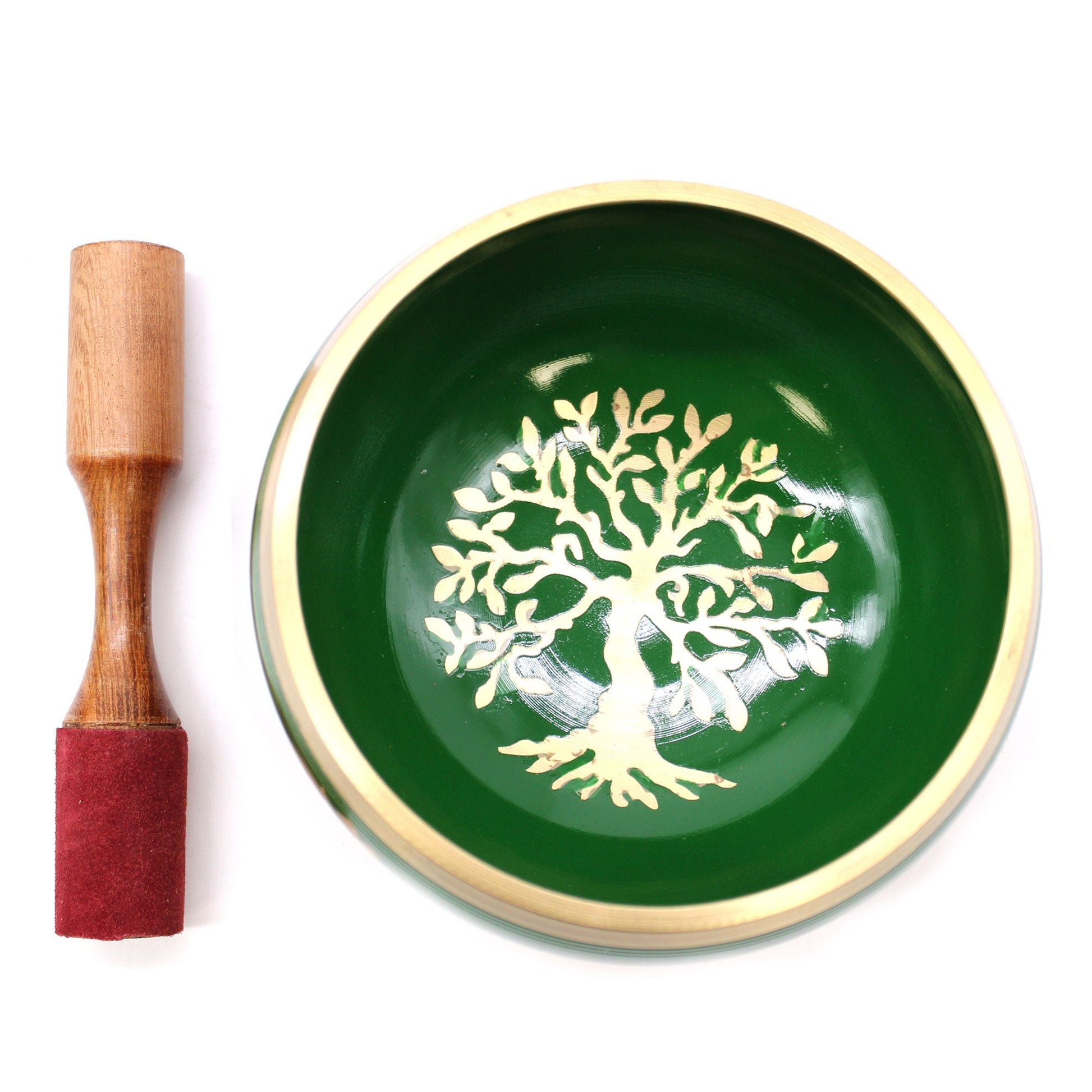 Lrg Tree of Life Singing Bowl Set- Green 14cm-