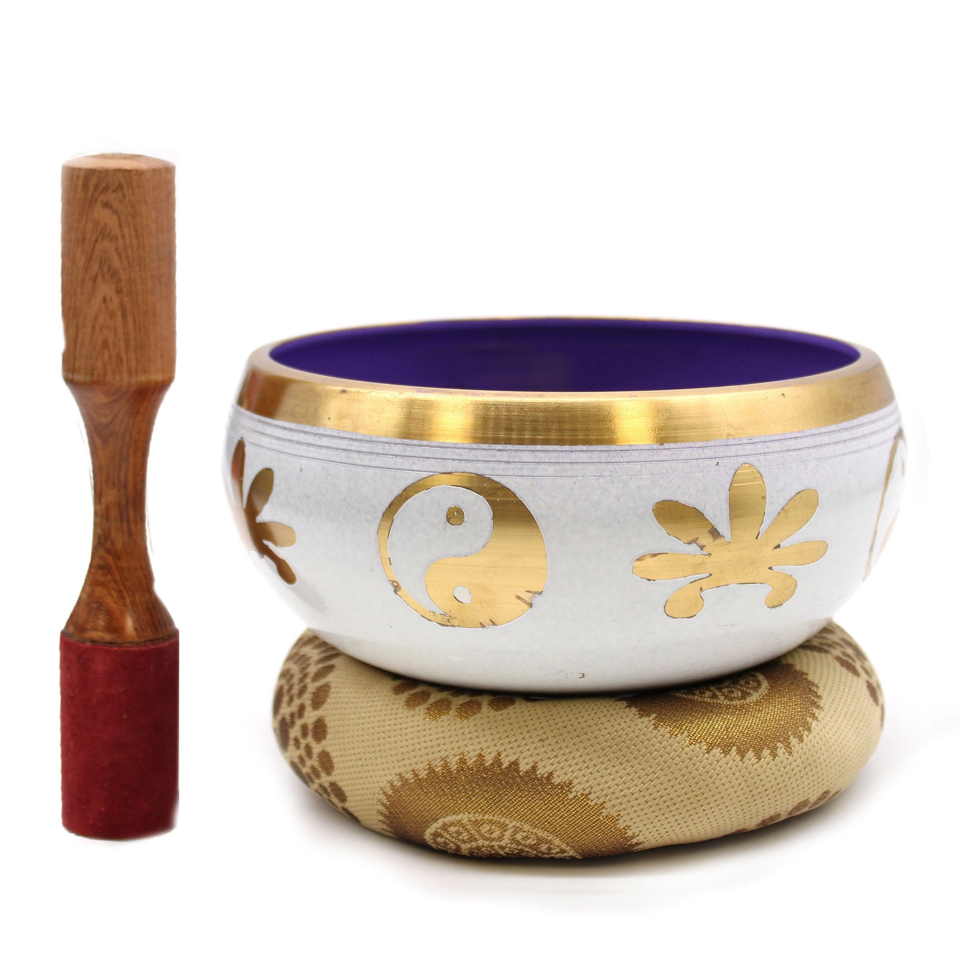 Lrg Yin & Yang Singing Bowl Set- White/Purple 14cm-