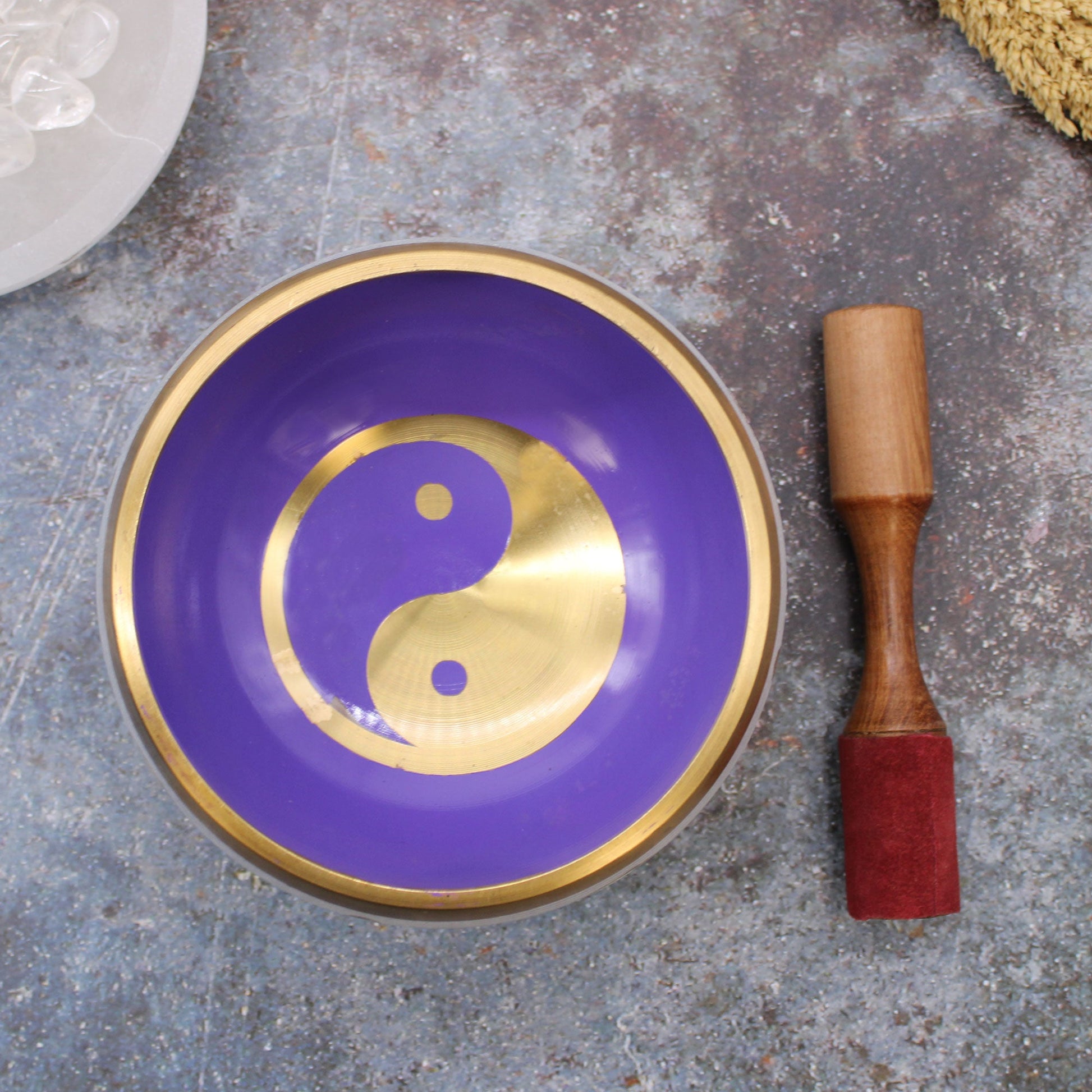 Lrg Yin & Yang Singing Bowl Set- White/Purple 14cm-