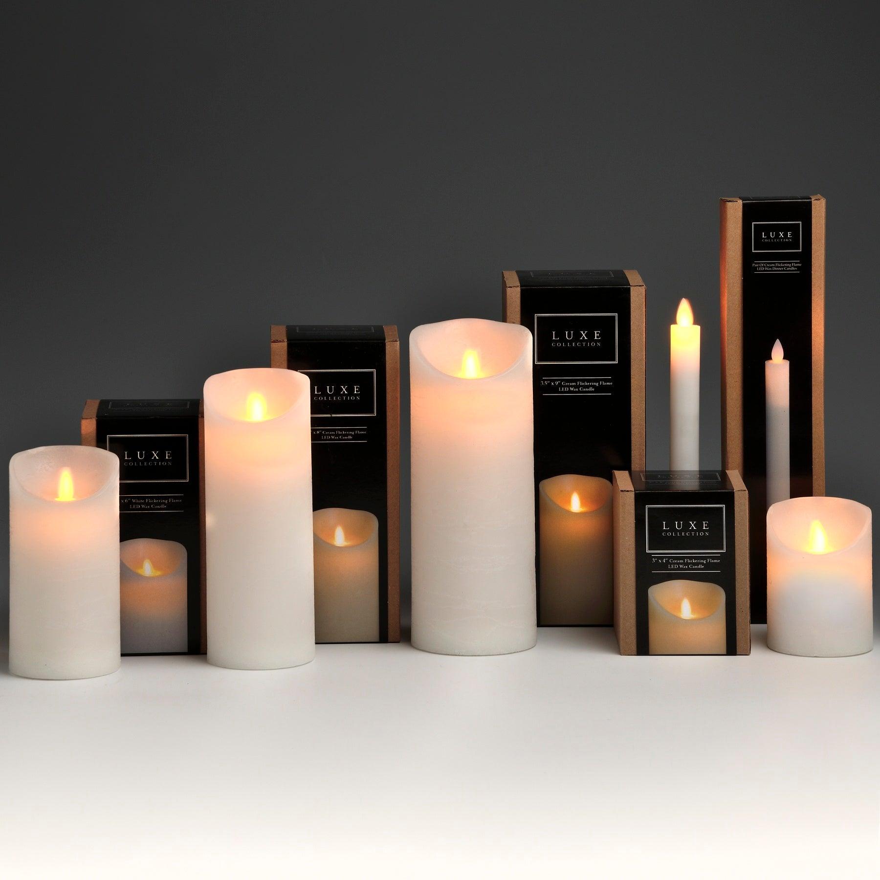 Luxe Collection 3.5 x9 White Flickering Flame LED Wax Candle-Gifts & Accessories > Candles > Candle Sticks