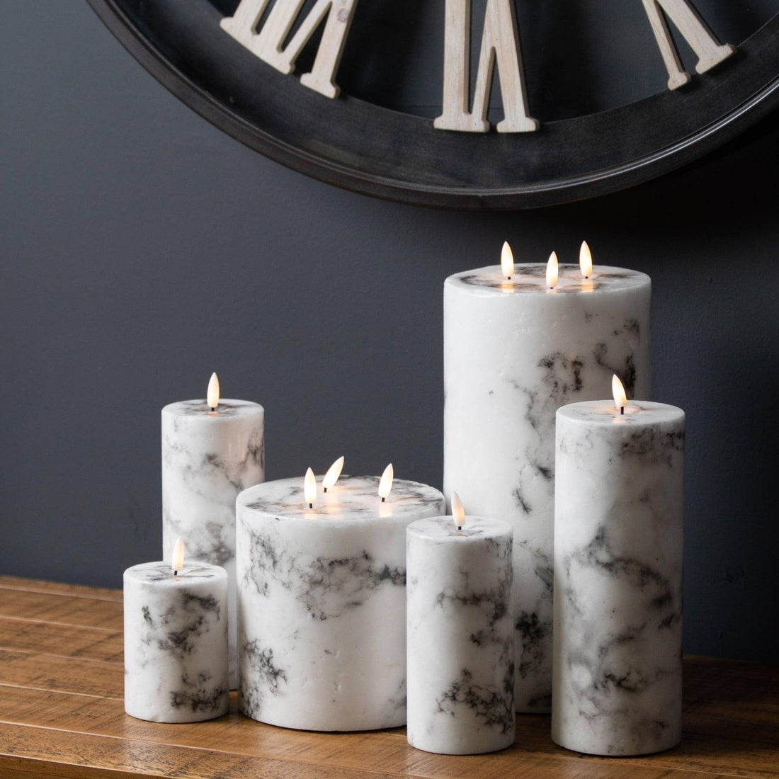 Luxe Collection Natural Glow 3x8 Marble Effect LED Candle - £27.95 - Gifts & Accessories > Candles 