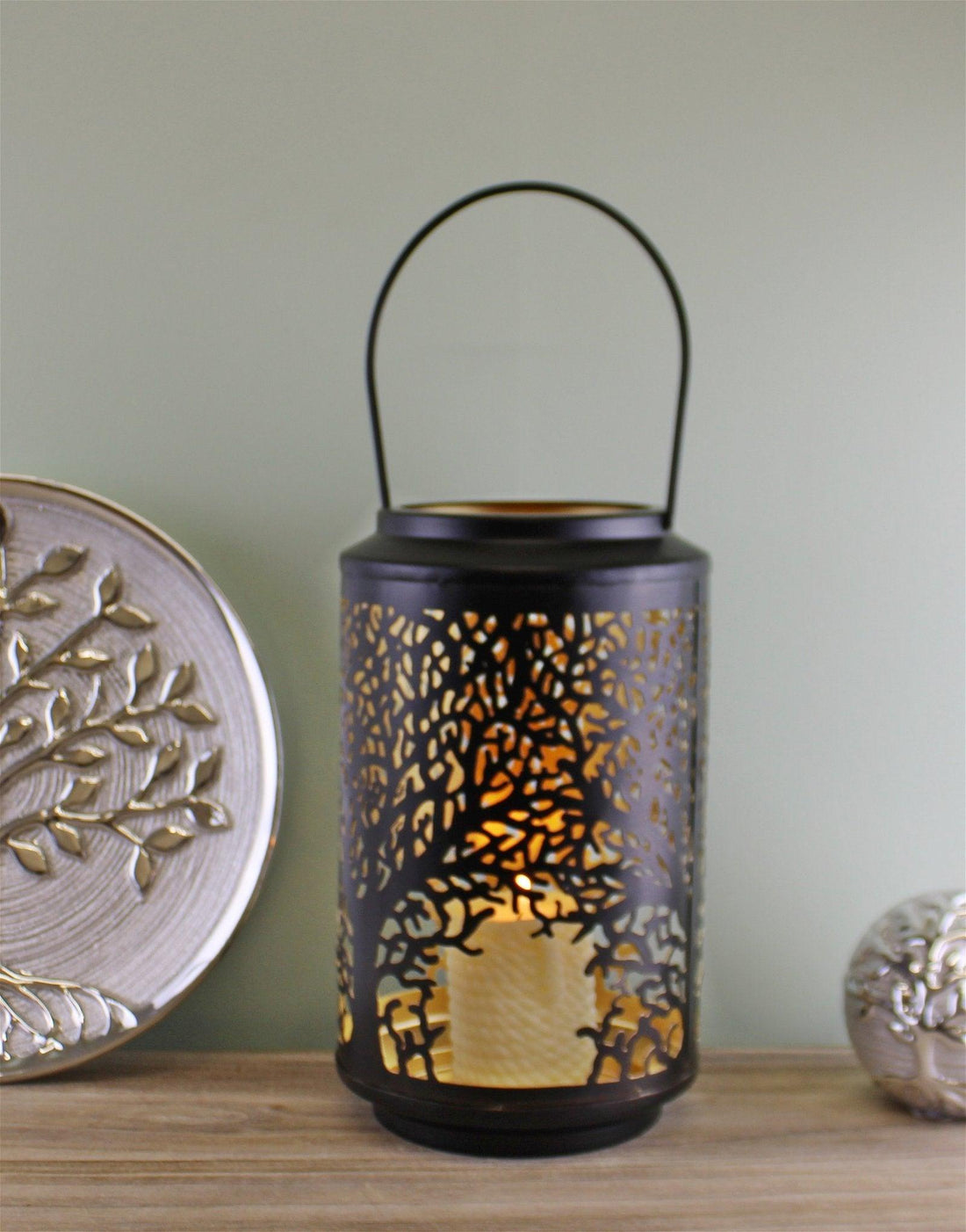 Medium Tree Of Life Cutout Design Black Candle Lantern - £38.99 - Candle Holders & Plates 