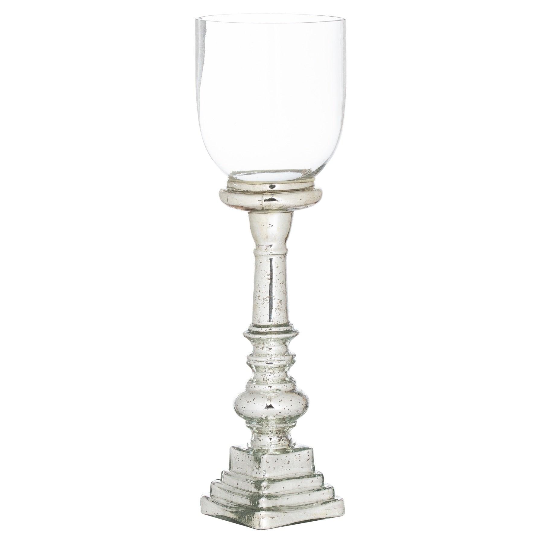 Mercury Effect Glass Top Tall Candle Pillar Holder - £49.95 - Gifts & Accessories > Candle Holders > Silver 