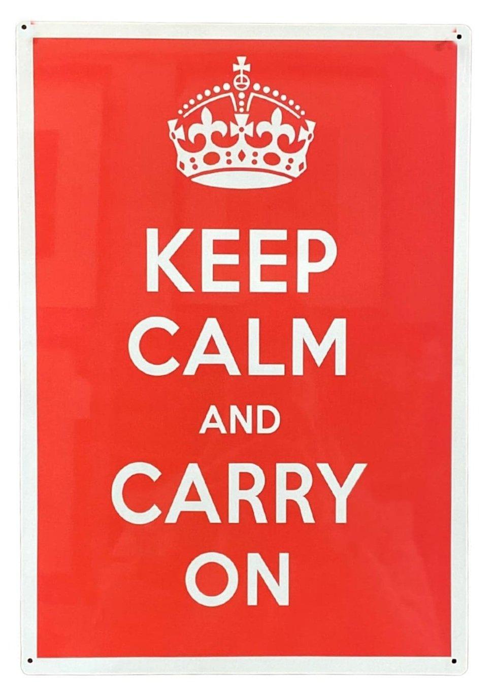 Metal Humour Wall Sign - Keep Calm And Carry On-