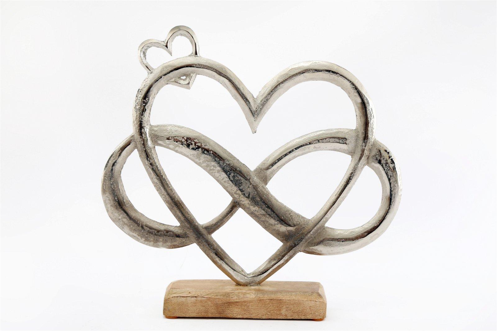 Metal Silver Entwined Hearts On A Wooden Base Large-