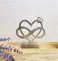 Metal Silver Entwined Hearts On A Wooden Base Small-