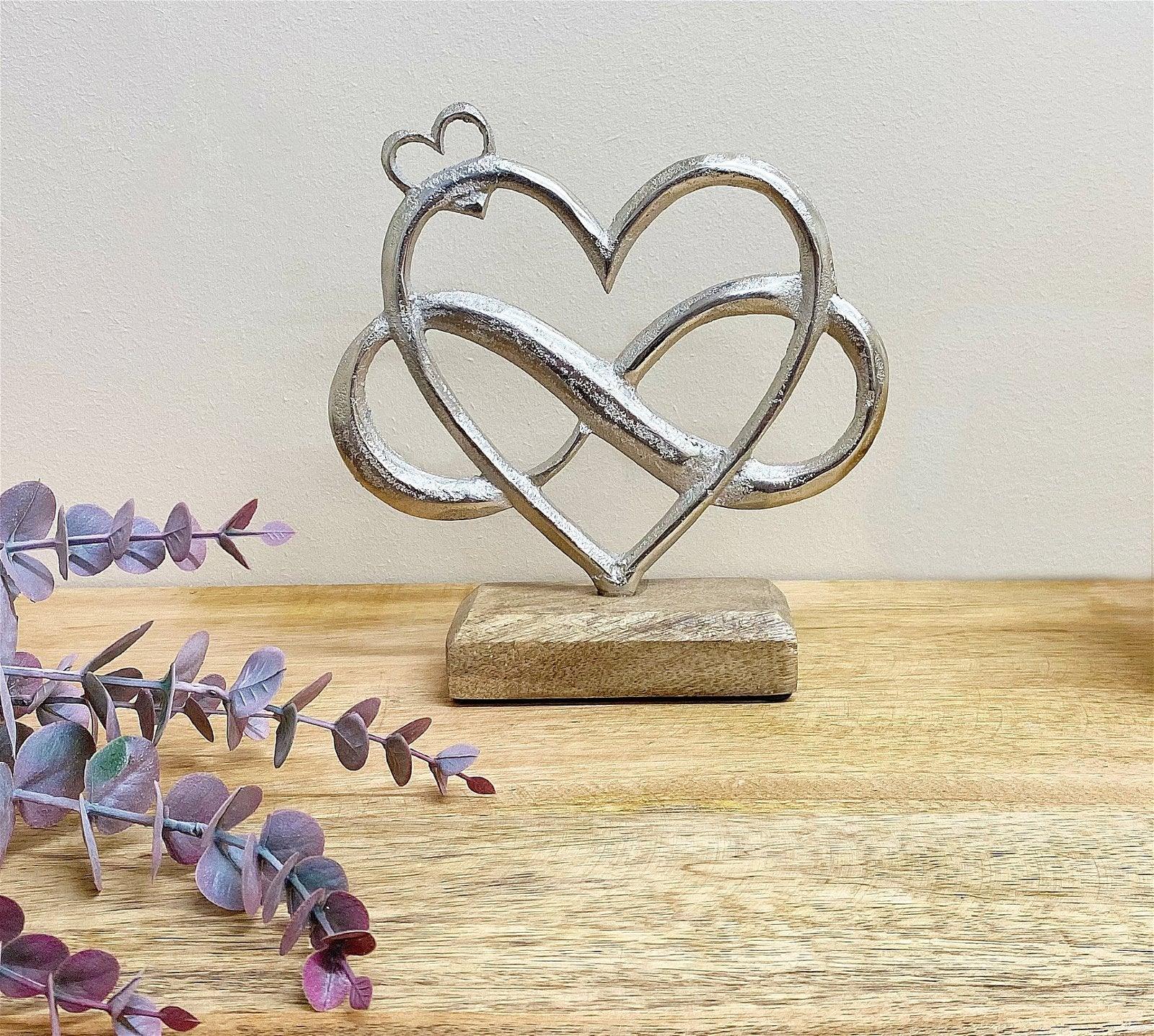 Metal Silver Entwined Hearts On A Wooden Base Small - £15.99 - 