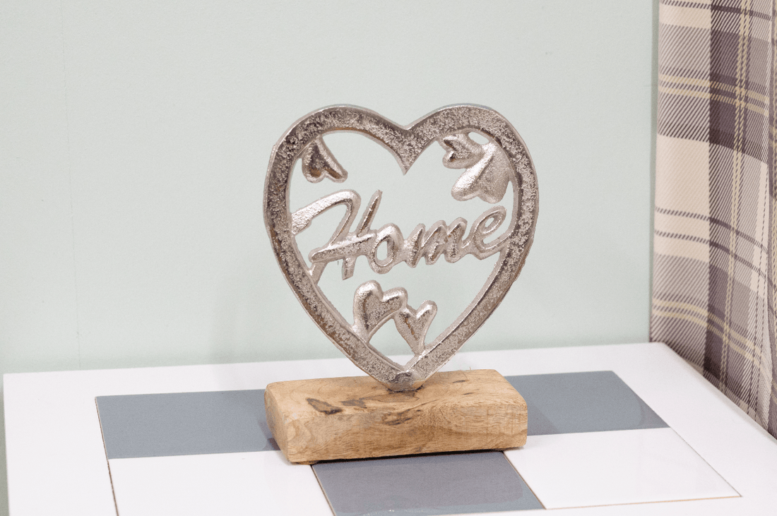 Metal Silver Heart Home On A Wooden Base Large - £20.99 - Ornaments 