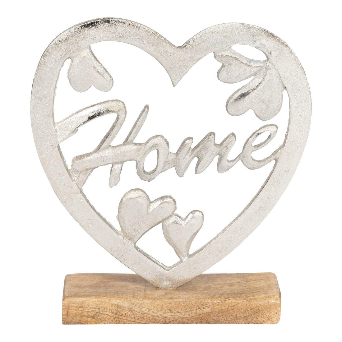 Metal Silver Heart Home On A Wooden Base Large - £20.99 - Ornaments 