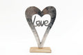 Metal Silver Heart Love On A Wooden Base Large-