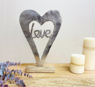 Metal Silver Heart Love On A Wooden Base Large - £28.99 - 