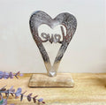 Metal Silver Heart Love On A Wooden Base Small-