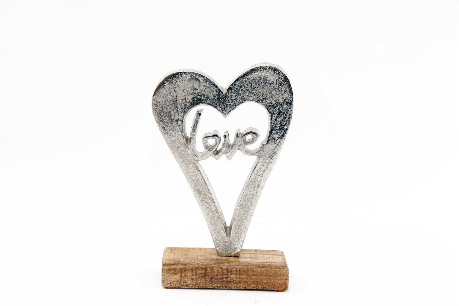 Metal Silver Heart Love On A Wooden Base Small-