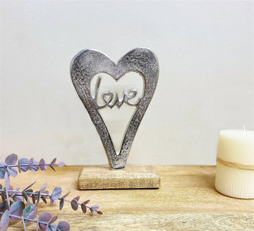 Metal Silver Heart Love On A Wooden Base Small - £18.99 - 