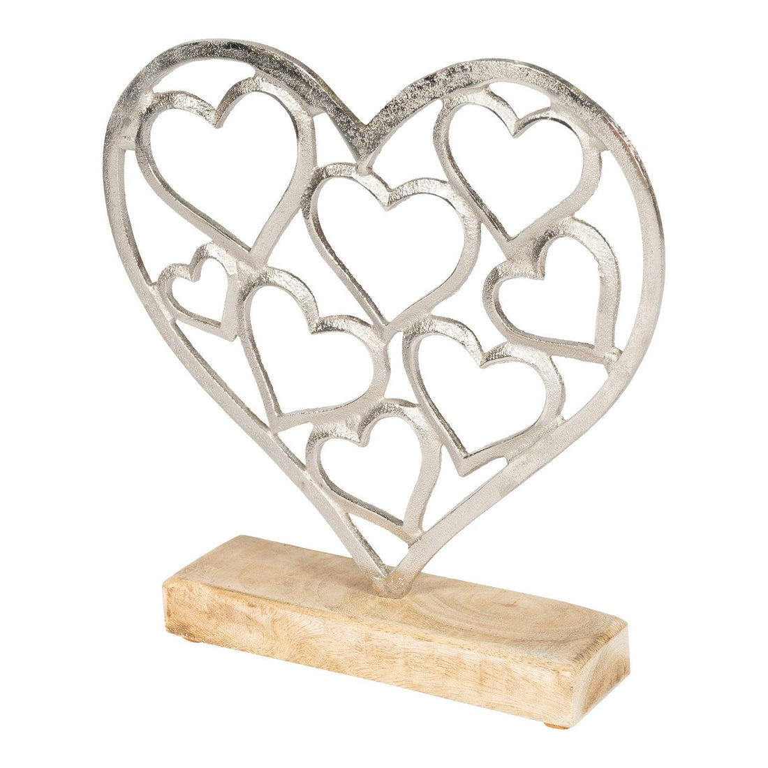 Metal Silver Hearts On A Wooden Base Small - £16.99 - Ornaments 