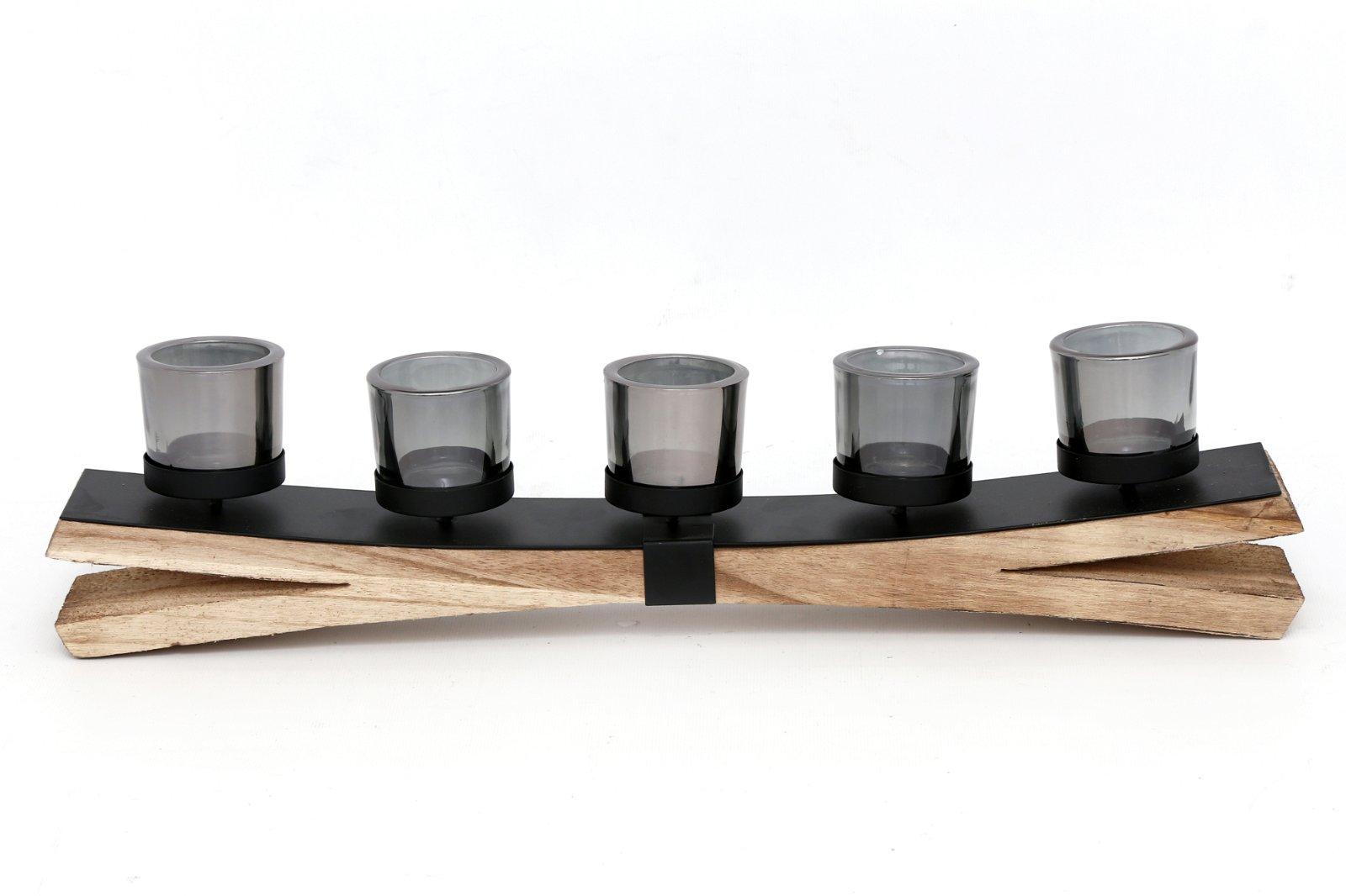 Metal Tealight Holder On Wooden Base 54cm-Tealight Holders