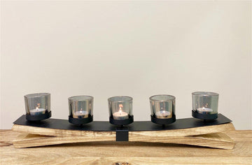 Metal Tealight Holder On Wooden Base 54cm - £58.99 - Tealight Holders 