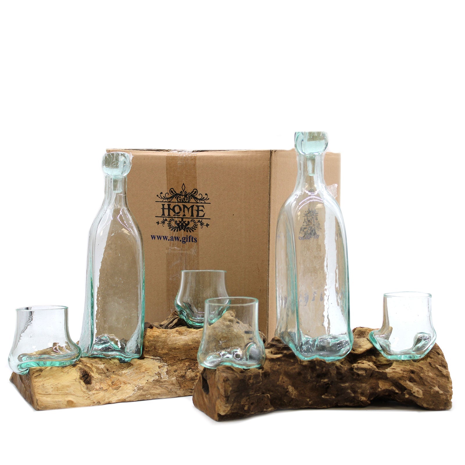 Molten Glass on Wood- Whisky Set-