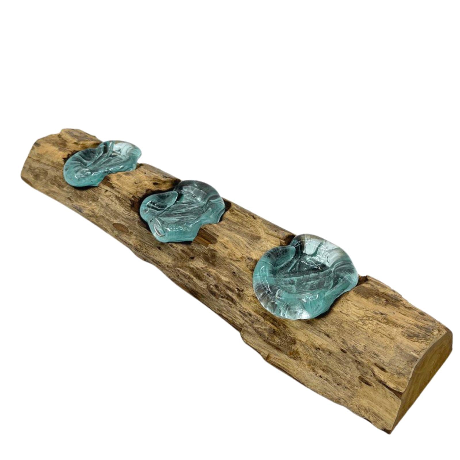 Molton Glass Flat Triple Candle Holder on Wood-