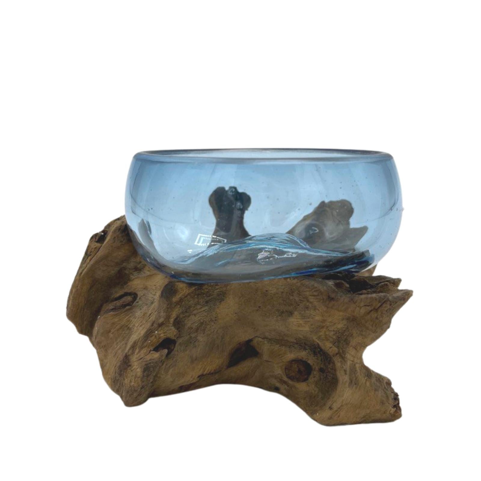 Molton Glass Mini Blue Bowl on Wood-