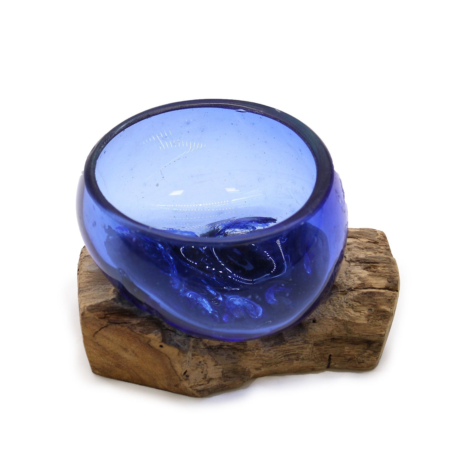 Molton Glass Mini Blue Bowl on Wood-