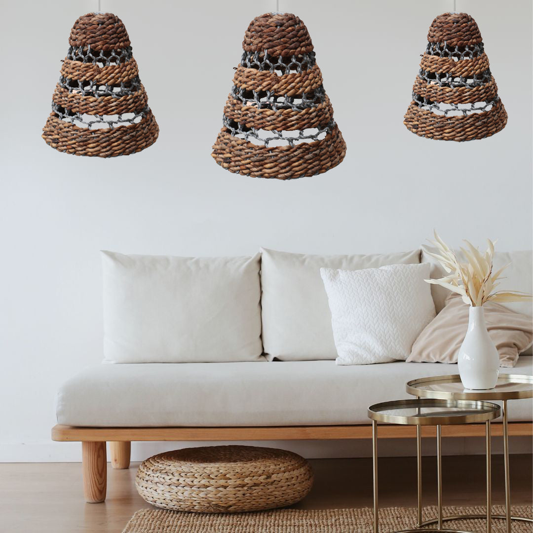 Natural Banana Leaf & Hitam Raffia Lamp Shades - Set of 3-