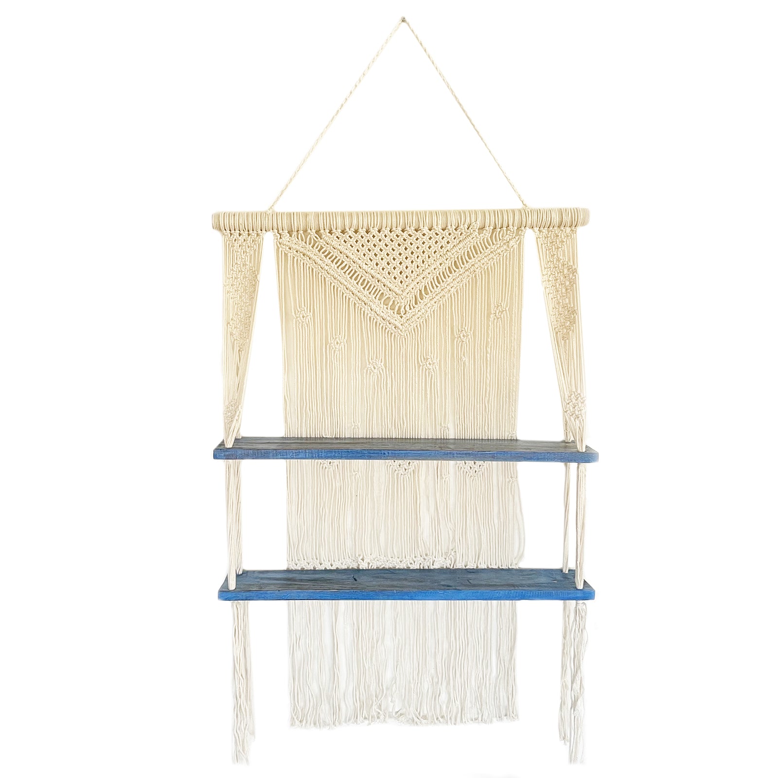 Natural Macrame Hanging Shelves - Blue-