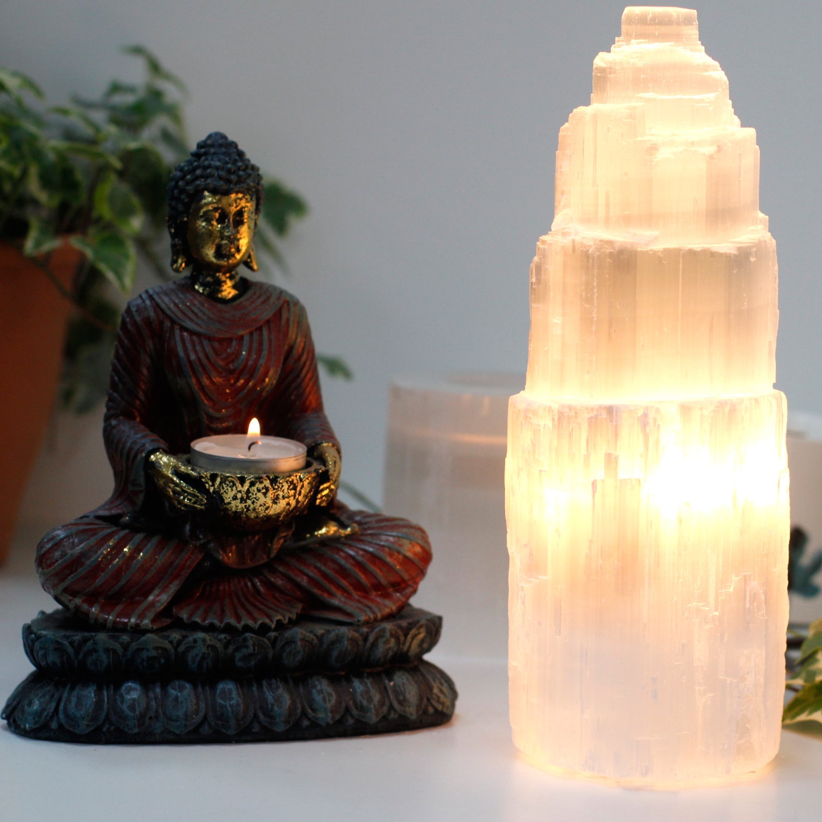 Natural Selenite Tower Lamp - 25 cm-