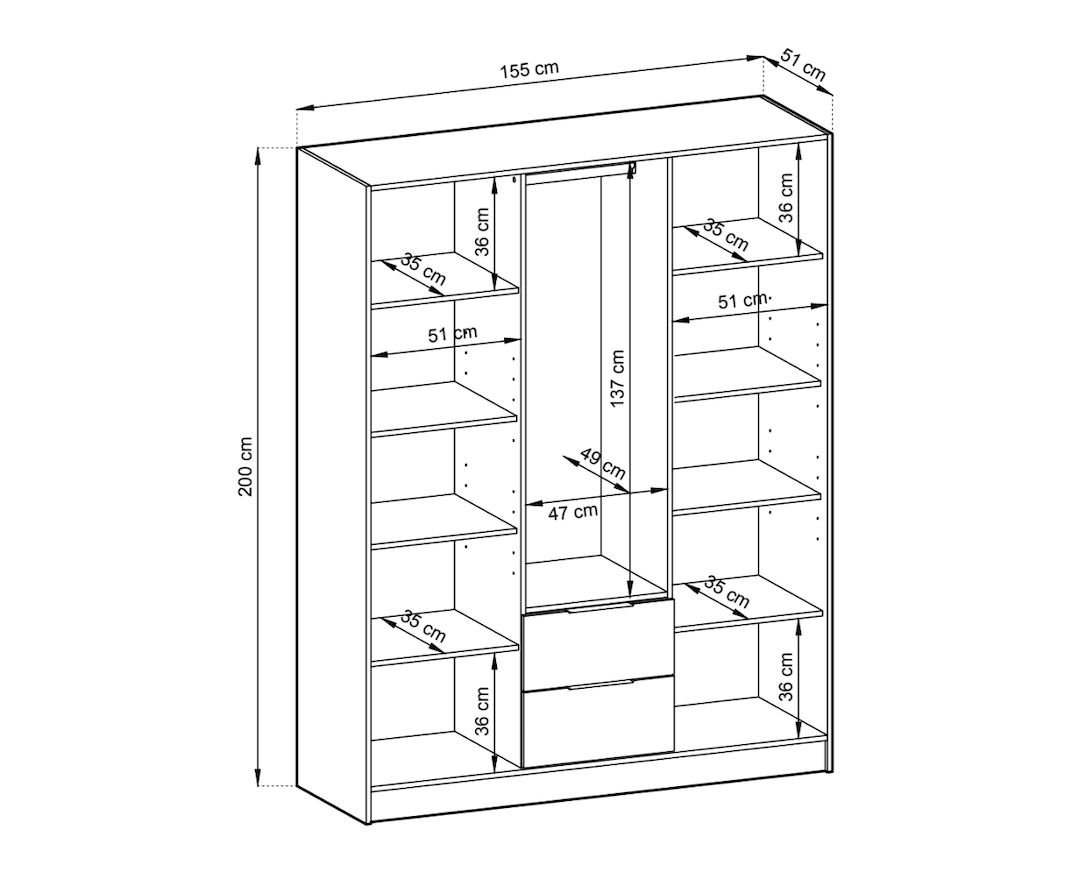 Nelly Hinged Door Wardrobe 155cm-Hinged Door Wardrobe