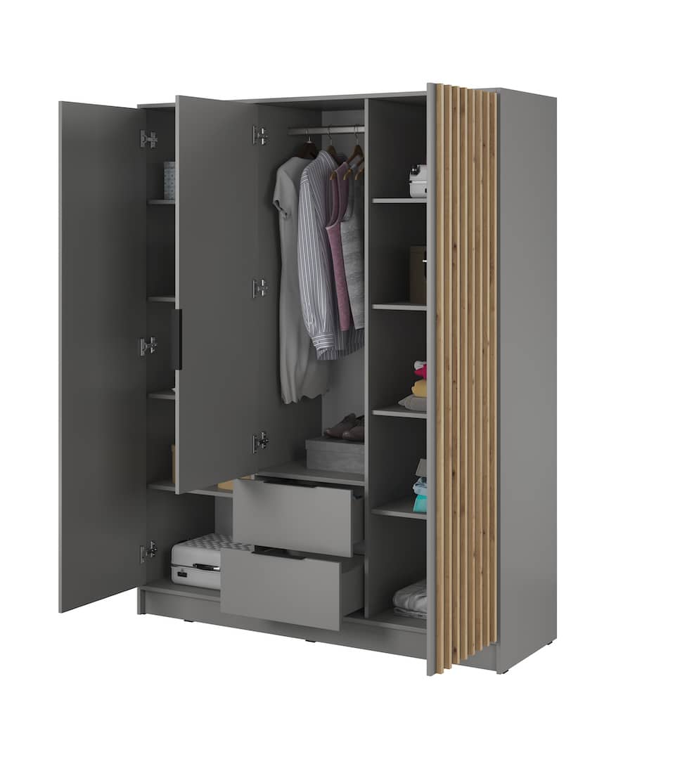 Nelly Hinged Door Wardrobe 155cm-Hinged Door Wardrobe