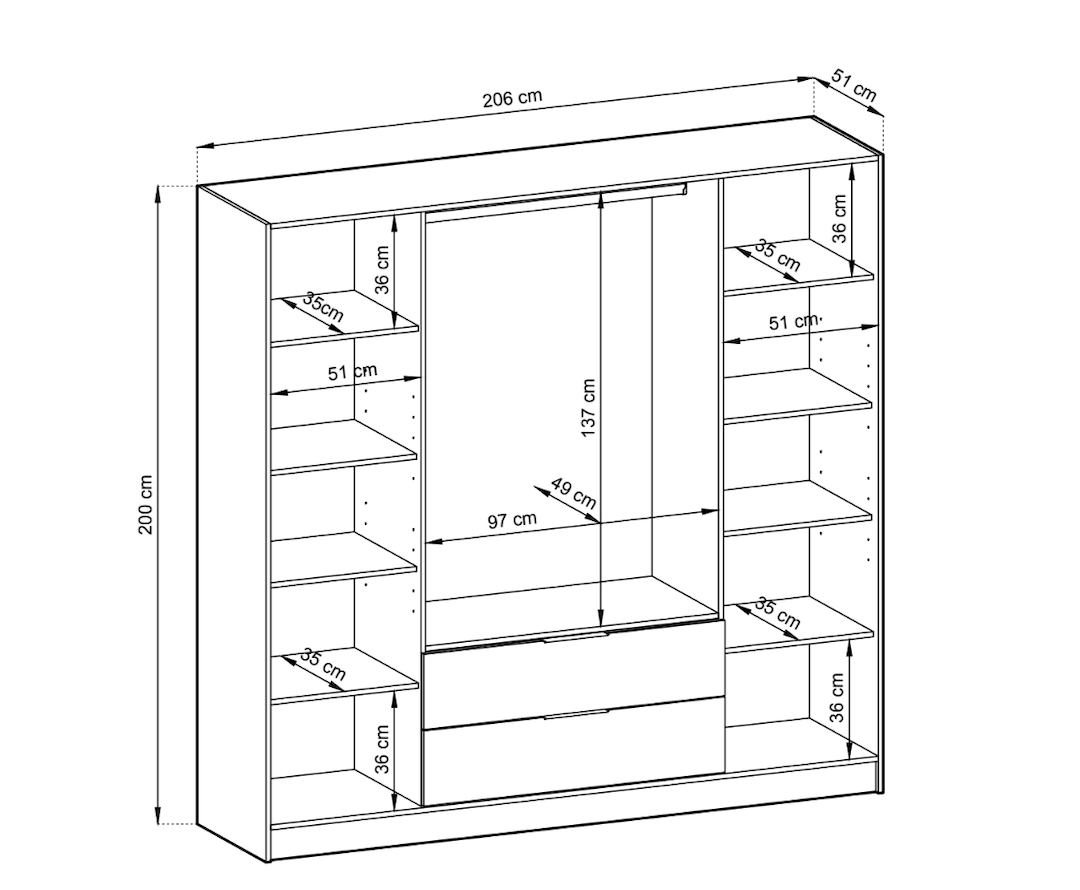 Nelly Hinged Door Wardrobe 206cm-Hinged Door Wardrobe