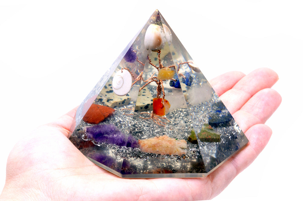 Orgonite 7 sided Pyramid - Gemstone Wisdom Tree - 90 mm-