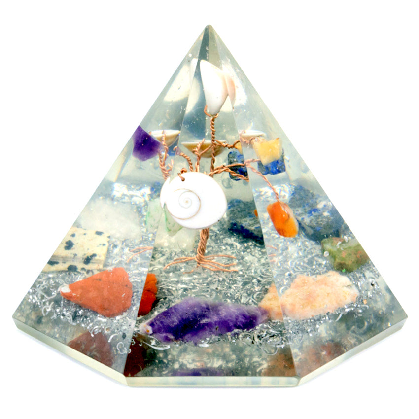 Orgonite 7 sided Pyramid - Gemstone Wisdom Tree - 90 mm - £43.0 - 