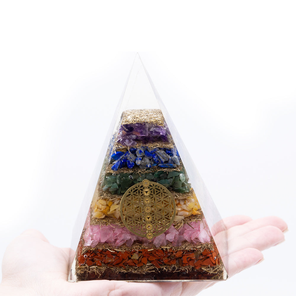 Orgonite Pyramid - Seven Chakra Flower of Life - 70 mm-