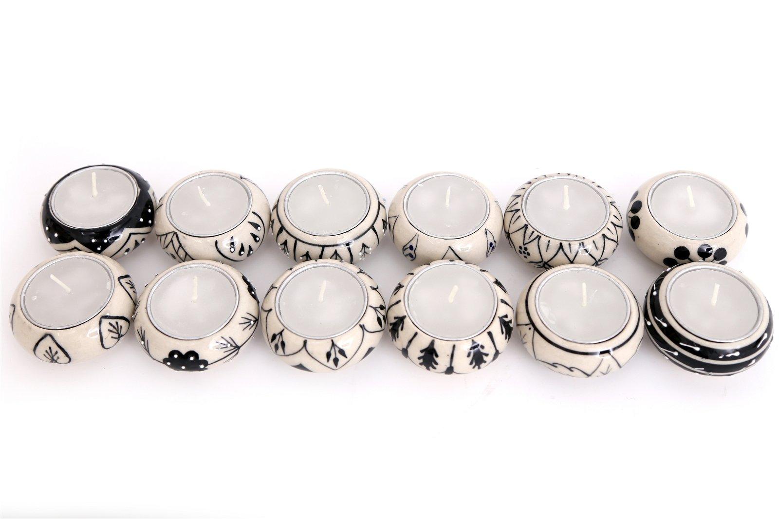 Pack of 12 Ceramic Black & White Crackle Tealights-Tealight Holders