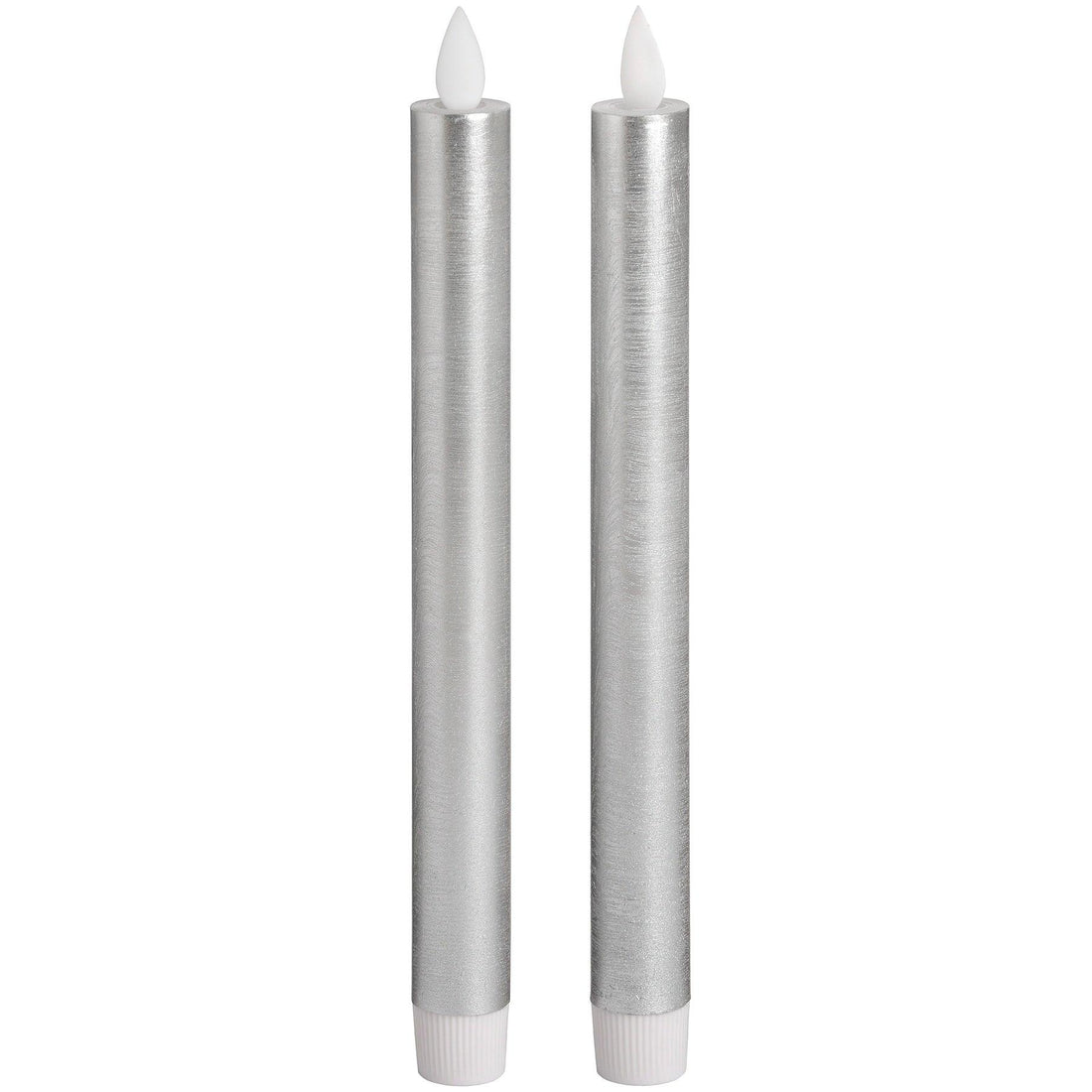 Pair Of Silver Luxe Flickering Flame LED Wax Dinner Candles - £31.95 - Gifts & Accessories > Candles > Seasonal Steals 