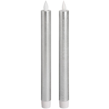 Pair Of Silver Luxe Flickering Flame LED Wax Dinner Candles - £31.95 - Gifts & Accessories > Candles > Seasonal Steals 