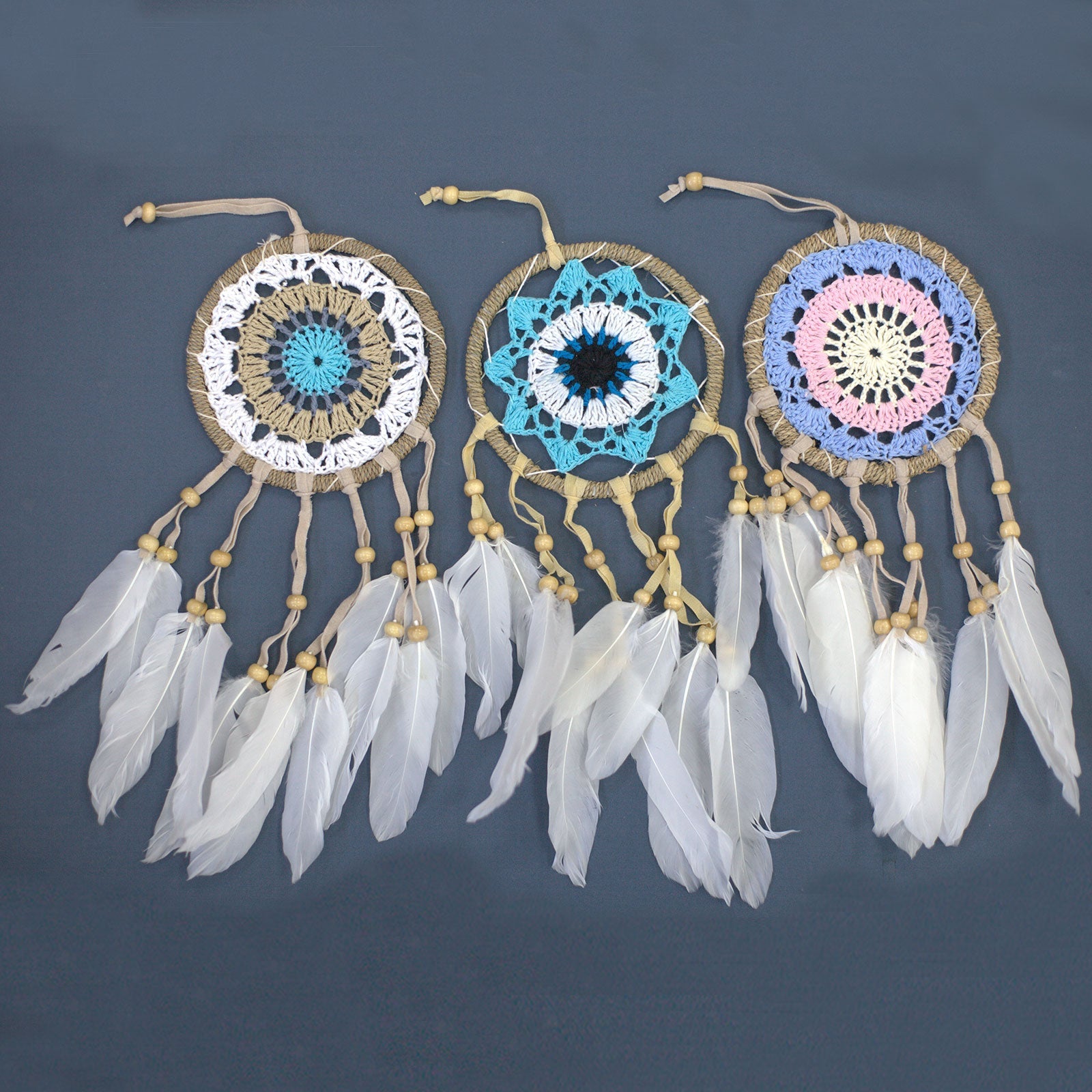 Pastel Blue Macramé Dream Catcher 12cm (asst colours) - £39.52 - 