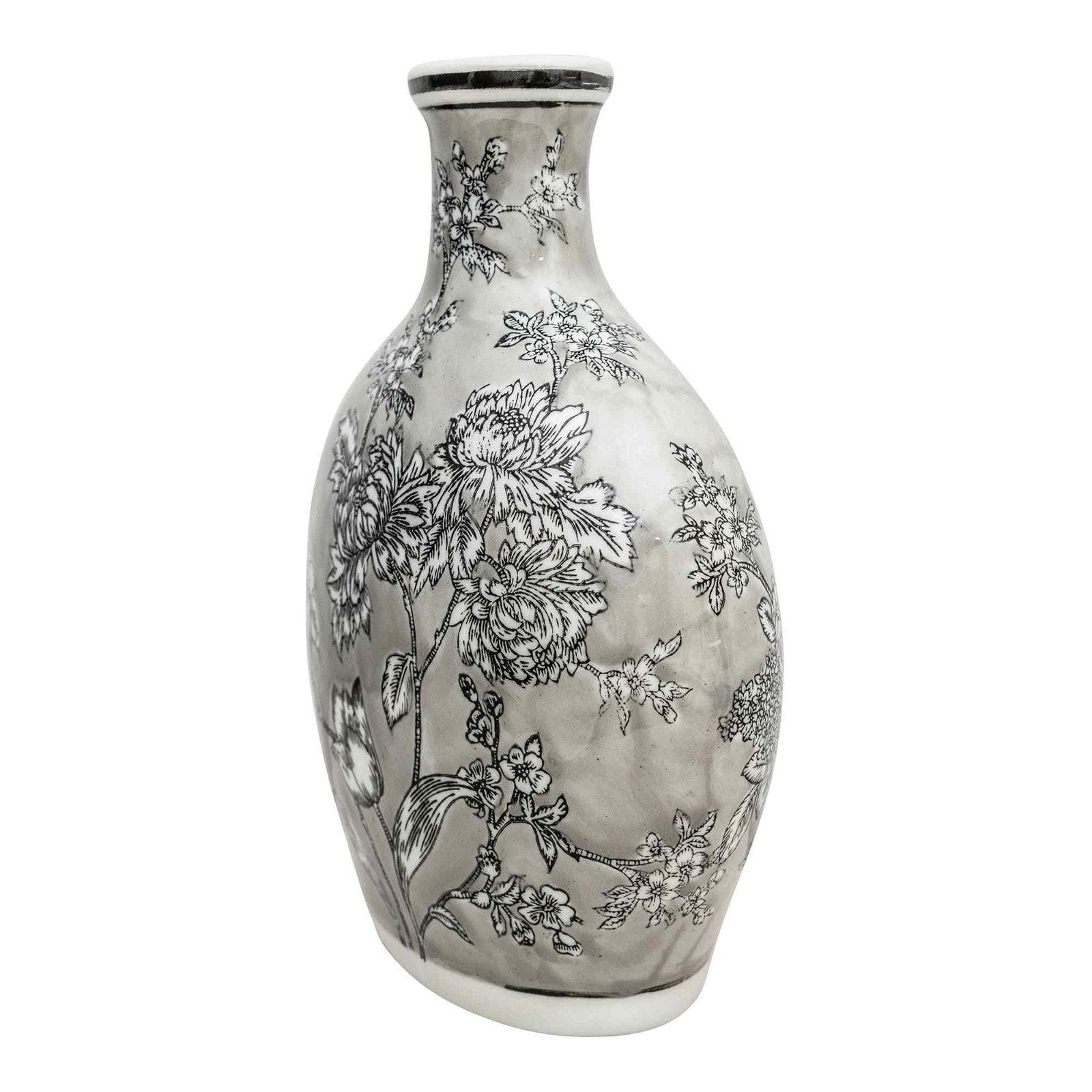 Peony Grey & White Bottle Vase-Vases