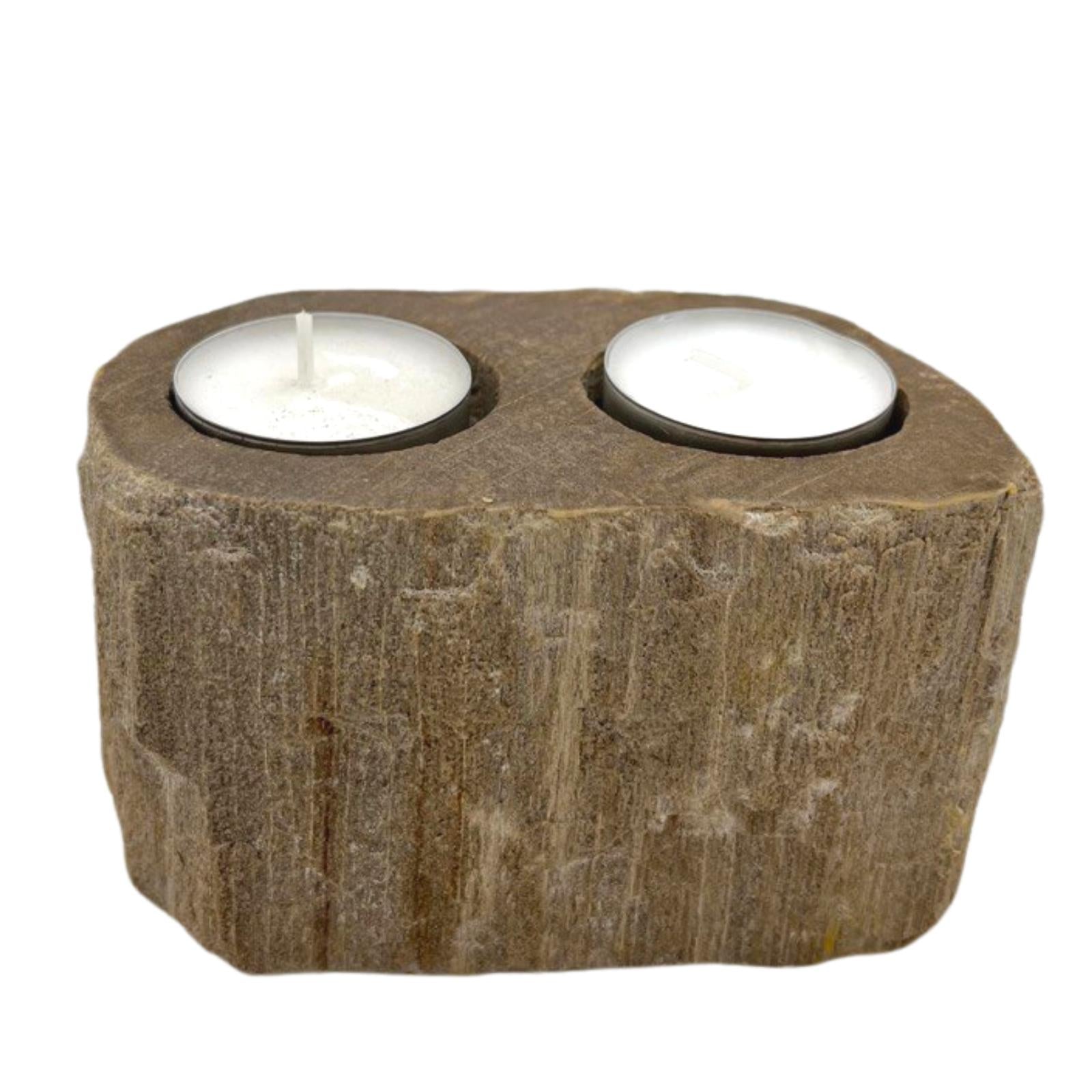 Petrified Wood Candle Holder - Double-