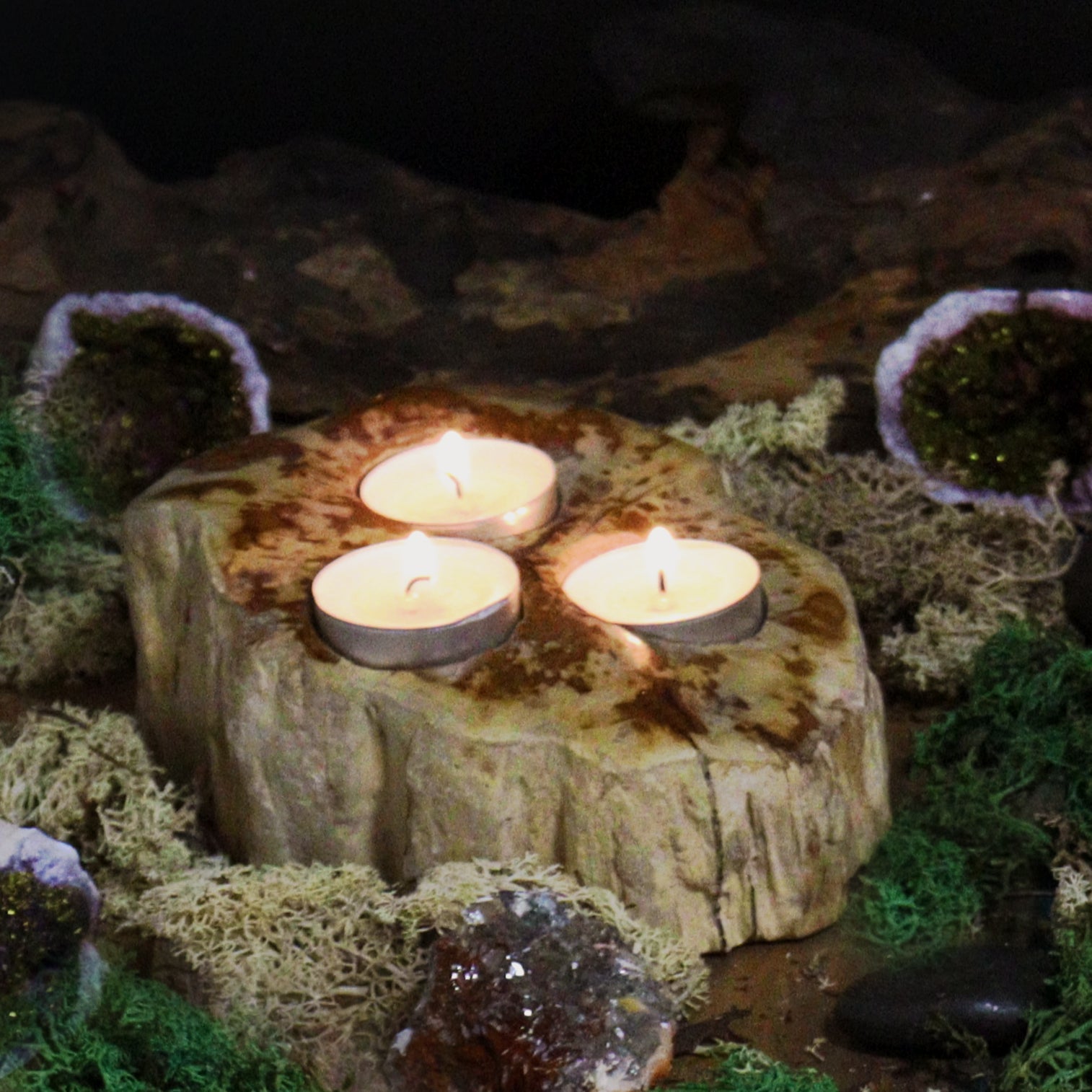 Petrified Wood Candle Holder - Triple-