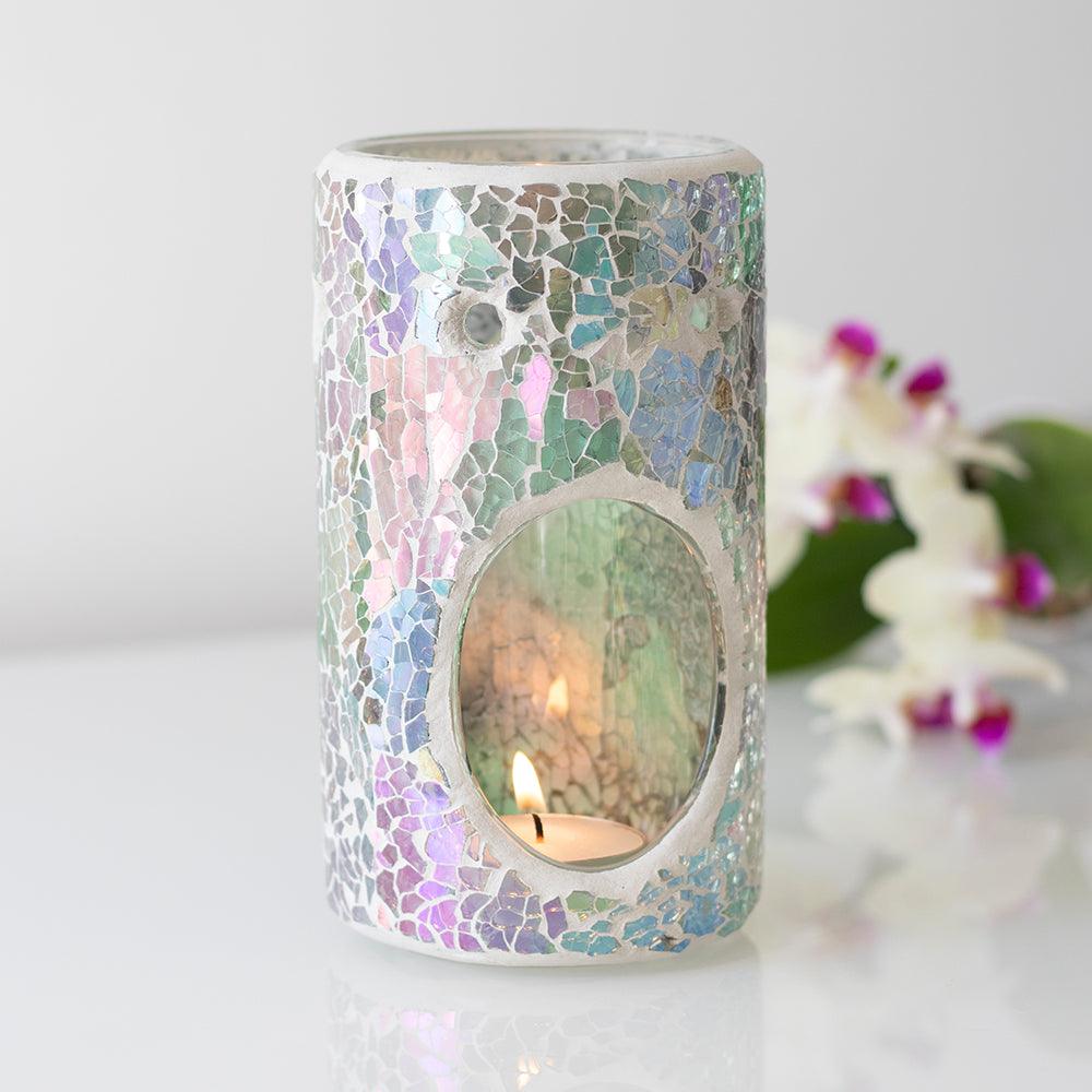 Pillar Light Blue Iridescent Crackle Oil Burner-Oil Burners