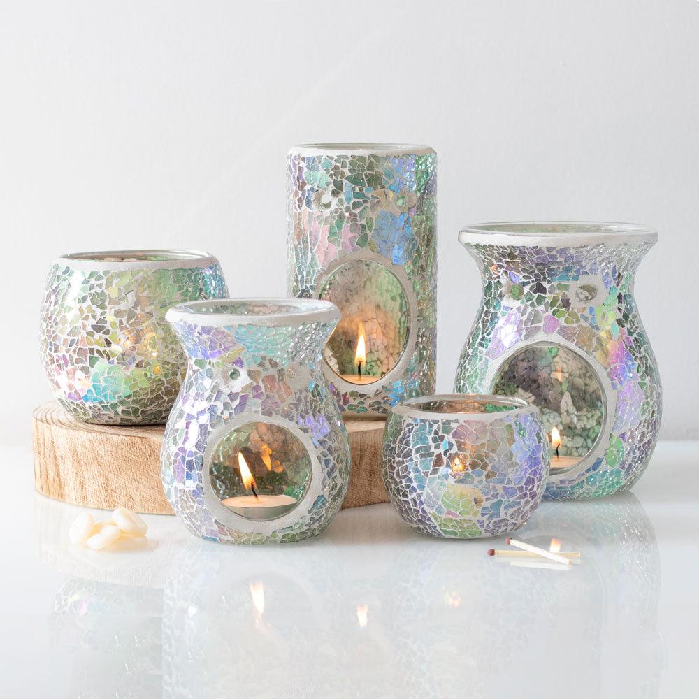 Pillar Light Blue Iridescent Crackle Oil Burner-Oil Burners